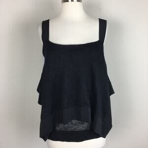 Theory Black Linen Blend Mixed Media  Drop Shoulder Top size P/TP